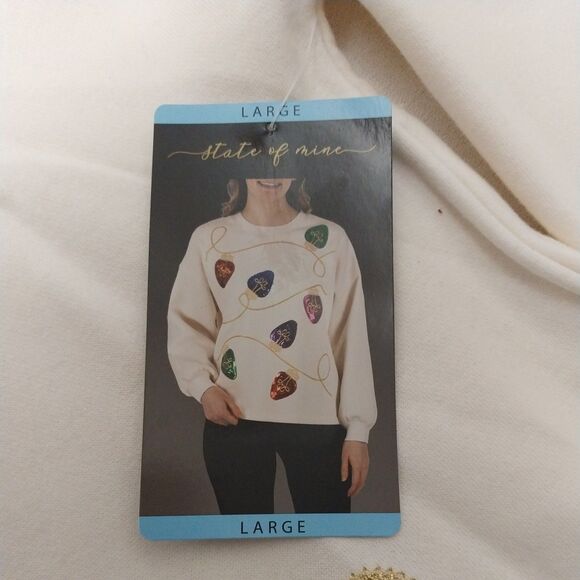 State Of Mine Women's Sequin Graphic Sparkle Sweatshirt LARGE - Picture 8 of 16